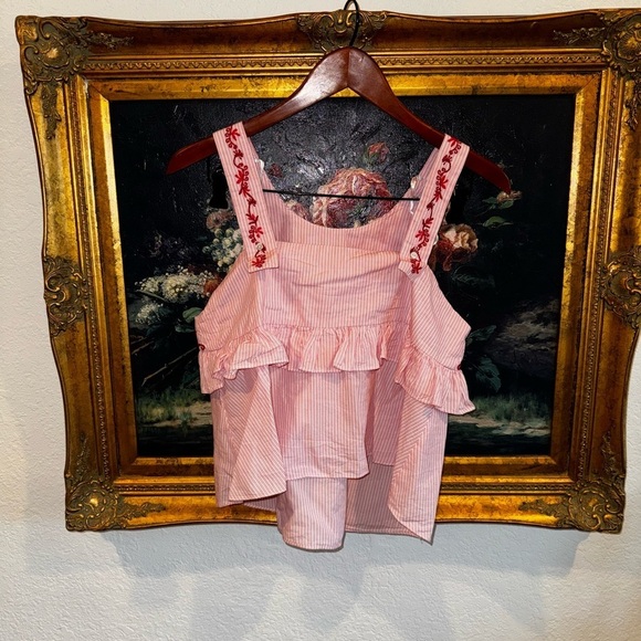 Zara Trafaluc Red Striped Floral Embroidered Summer Tank Top Size Small - Picture 4 of 4